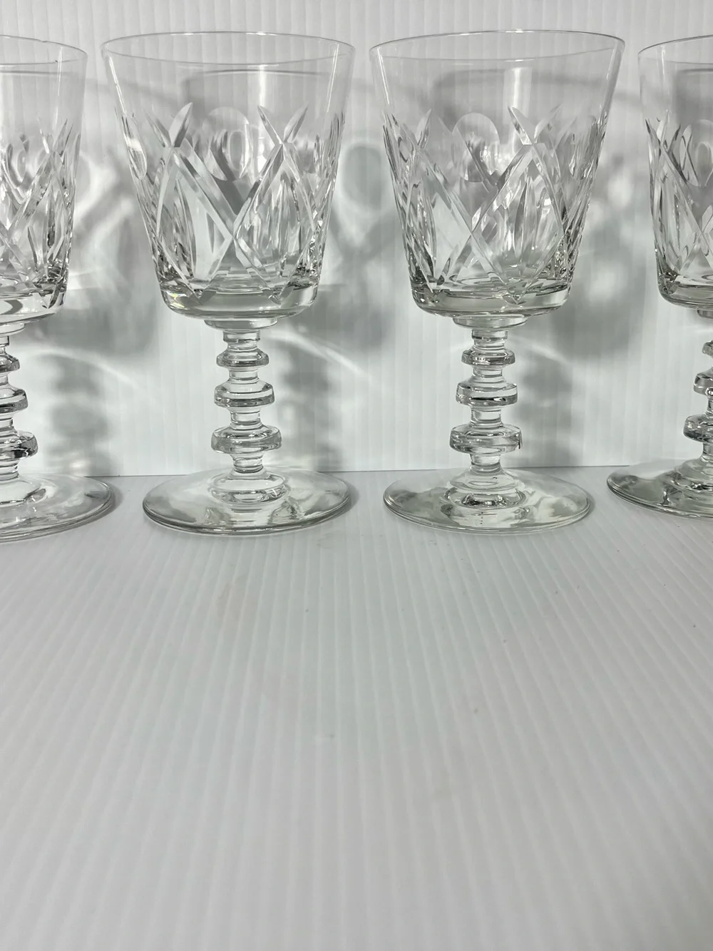 Set of Four Rock Sharpe Olive and Cross Footed Water / Wine Goblets